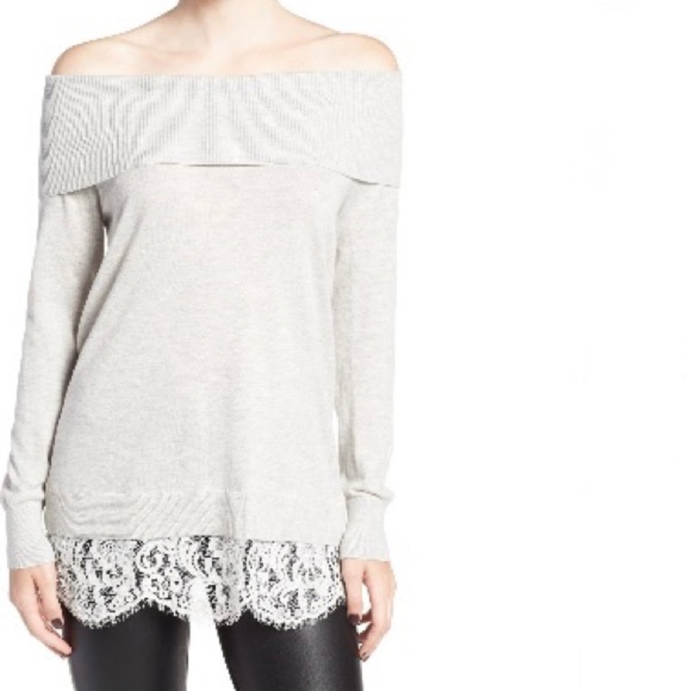 Off Shoulder Lace Trim Sweater
